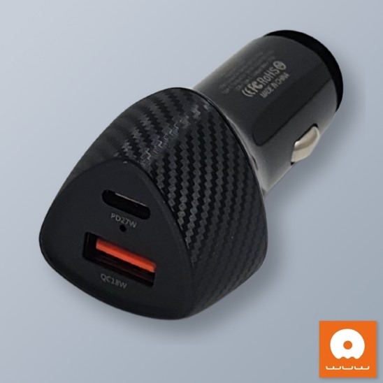 Cargador Carro 2 Salidas 1 Tipo C PD27W 1 USB QC18W C206 WUW
