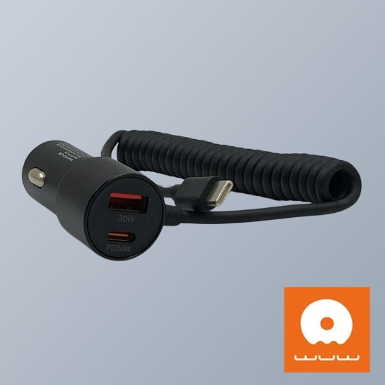 Cargador Carro 2 Salidas USB Tipo C Y Cable Tipo C 30W C286